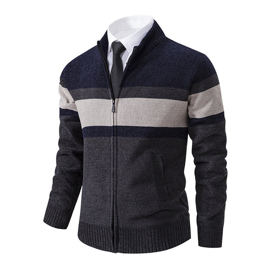 Herren Strickjacke mit hohem Kragen und innovativem Zip EB