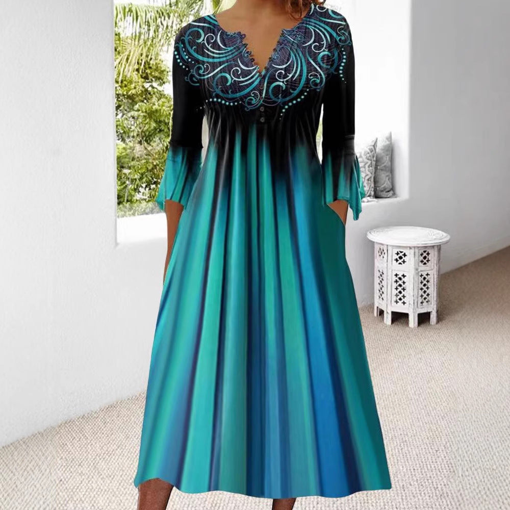 Damen Midikleid mit eleganter Bestickung und fließendem Schnitt Heidi-Mode