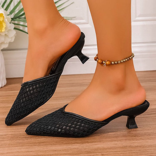 Damen Spitze Mules mit transparentem Netzdesign EB
