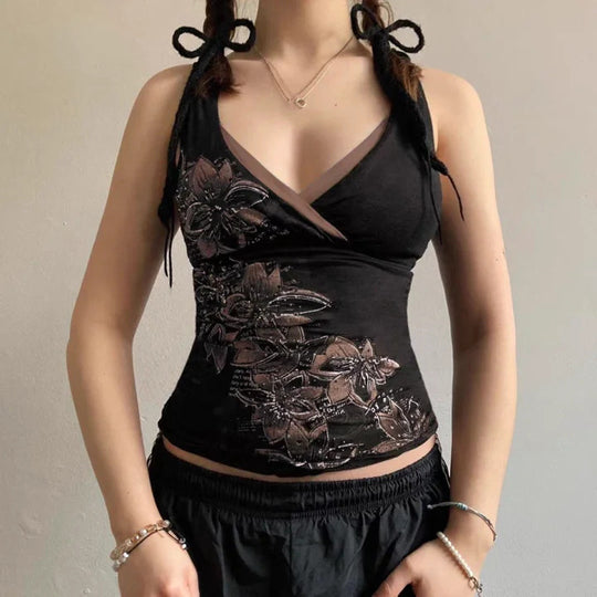 Damen-Top mit floralem Design und verstellbaren Trägern EB