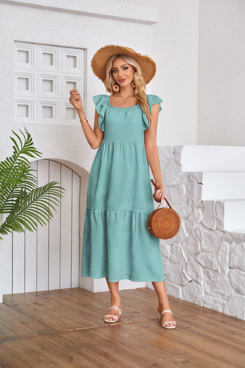 EB | Kleid mit plissiertem Saum und eckigem Ausschnitt, schulterfrei