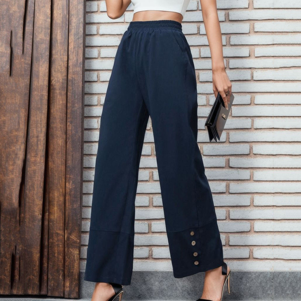 Damen Weite Leisure-Hose mit dekorativen Druckknöpfen EB