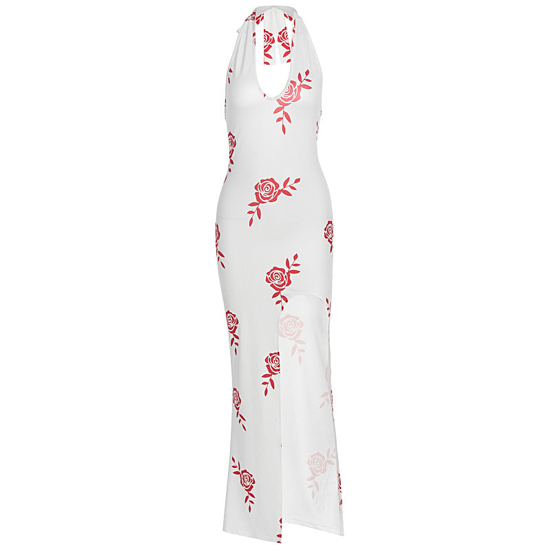 Damen Elegantes Maxikleid mit floralem Print und transparentem Schlitz EB