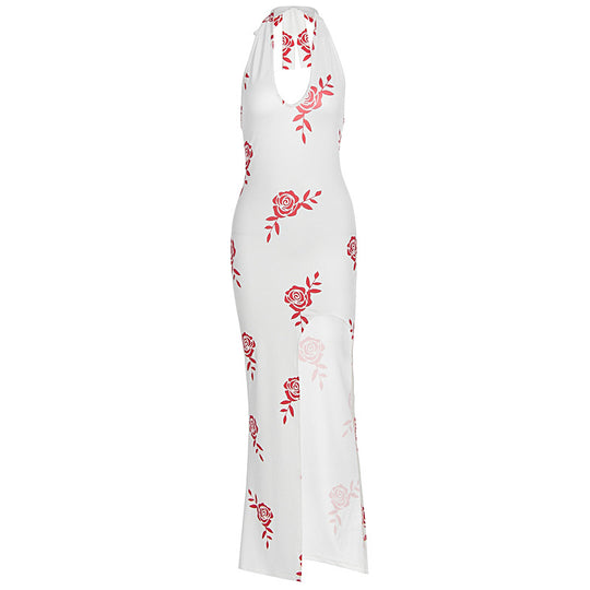 Damen Elegantes Maxikleid mit floralem Print und transparentem Schlitz EB
