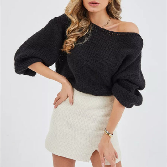 Damen Flauschiger Off-Shoulder Pullover mit überschnittenen Schultern EB