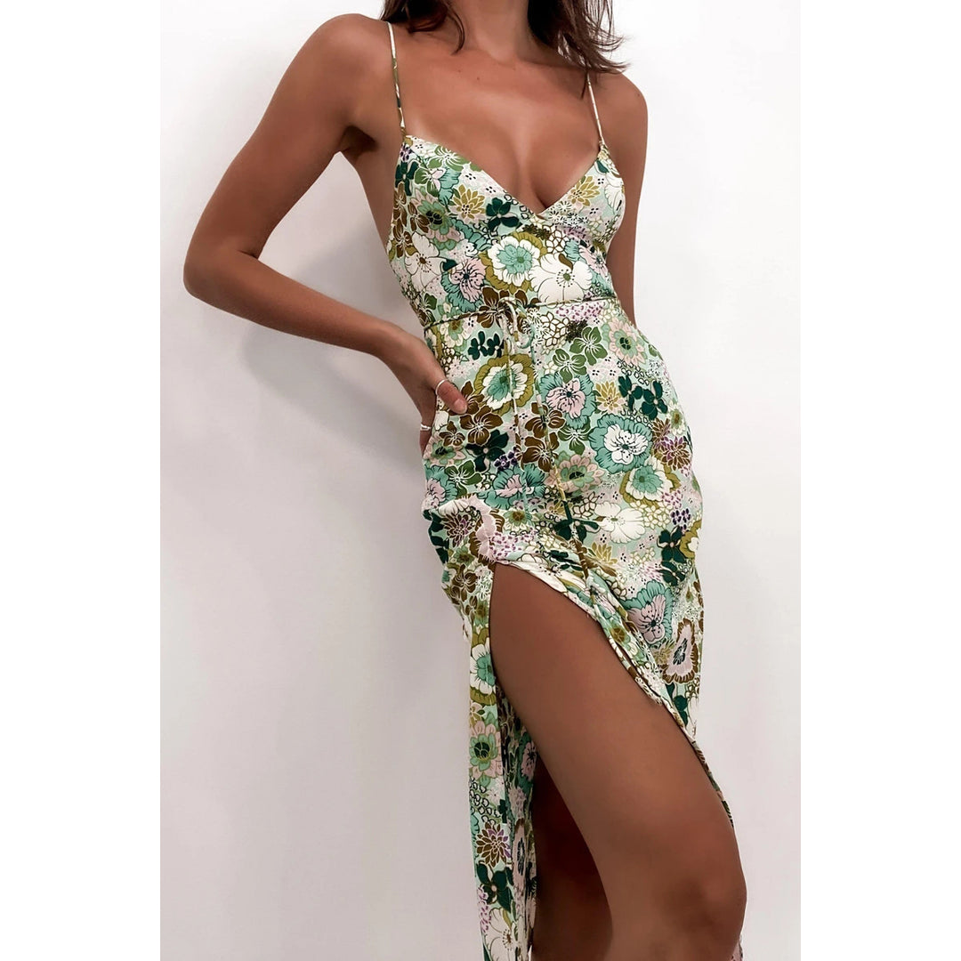 Damen Chic Freizeitkleid mit tiefem Schlitz und elegantem V-Ausschnitt EB