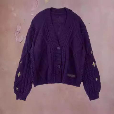 Damen Grob gestrickte Cardigan mit dekorativen Sternen EB