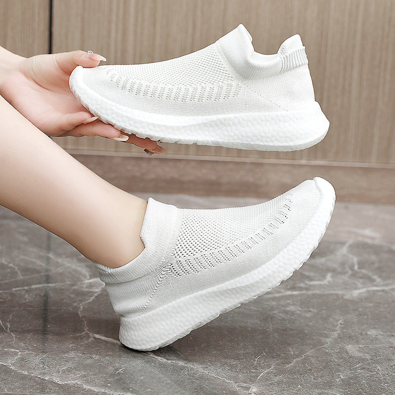 Damen atmungsaktive Slip-On Sneakers mit flexiblem Strick-Obermaterial EB