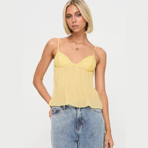 Damen Transparente Plissee-Bluse mit Spitzenapplikationen EB