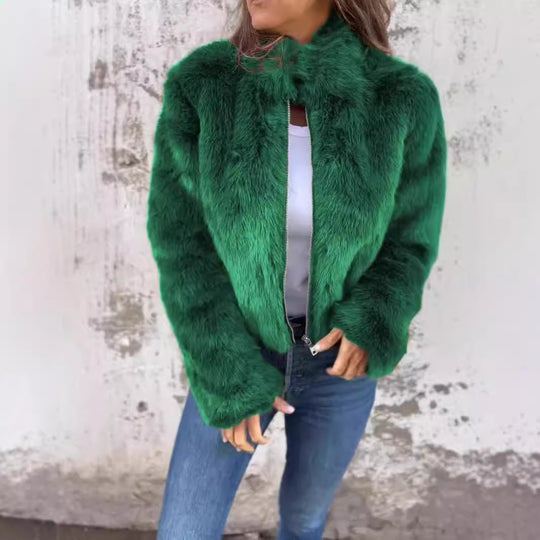 Damen kuschelige Fleecejacke mit hohem Kragen und Reißverschluss EB