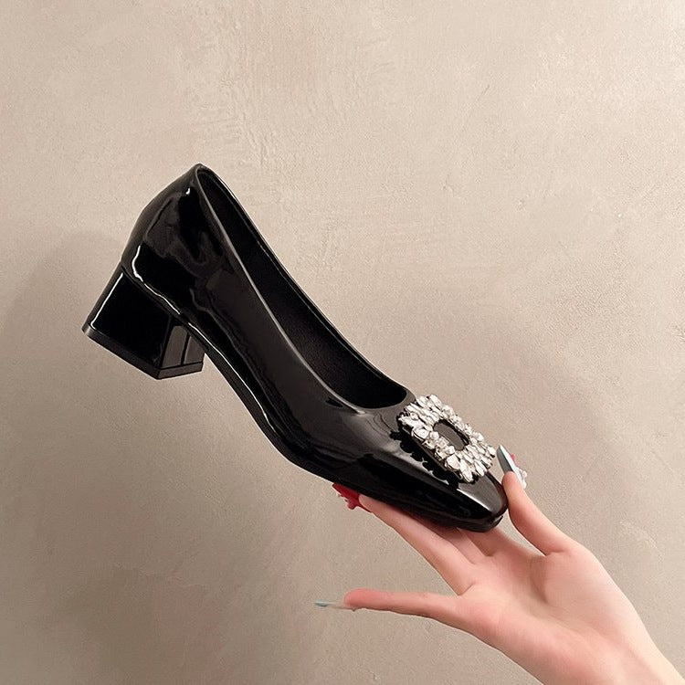 Damen elegante Blockabsatz-Pumps mit funkelnder Schmuckapplikation EB