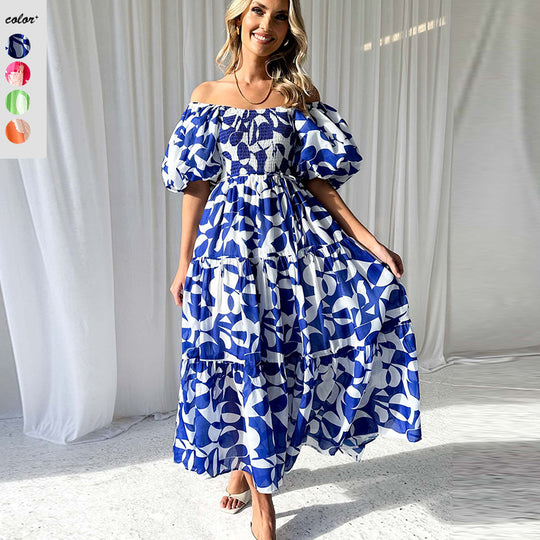 Damen Maxikleid mit schulterfreiem Schnitt und luftigen Puffärmeln EB