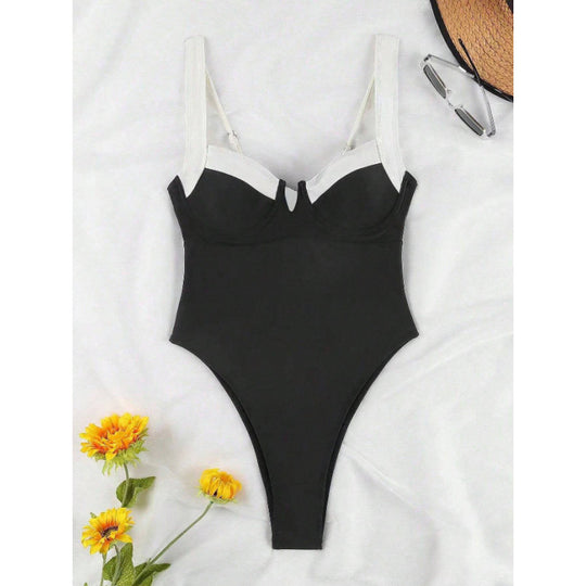 Damen Einteiliger Badeanzug mit raffiniertem Bustier-Design und hohen Beinausschnitten EB