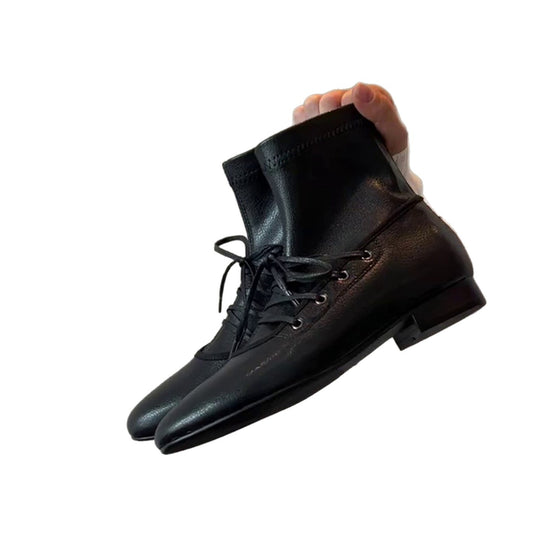 Damen elegante Schnürstiefel aus hochwertigem Leder mit robustem Blockabsatz EB