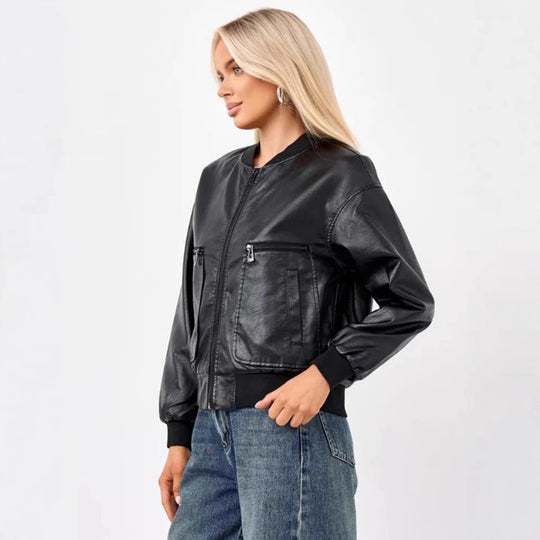 Damen modische Bikerjacke mit strukturiertem Design und praktischen Taschen EB