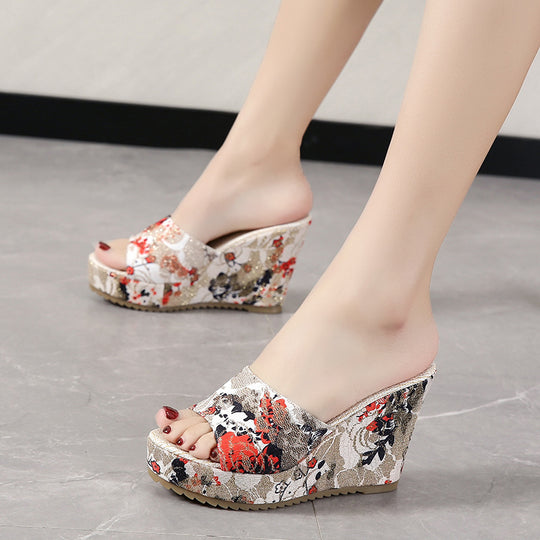 Damen Wedge-Pantoletten mit floralem Design und gepolsterter Sohle EB