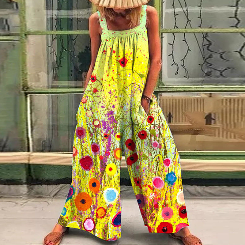 Damen lässiger Jumpsuit mit floralem Muster und weitem Schnitt EB