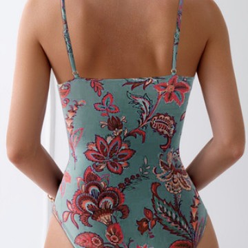 Damen Einteiler Badeanzug mit floralem Raffungselement EB