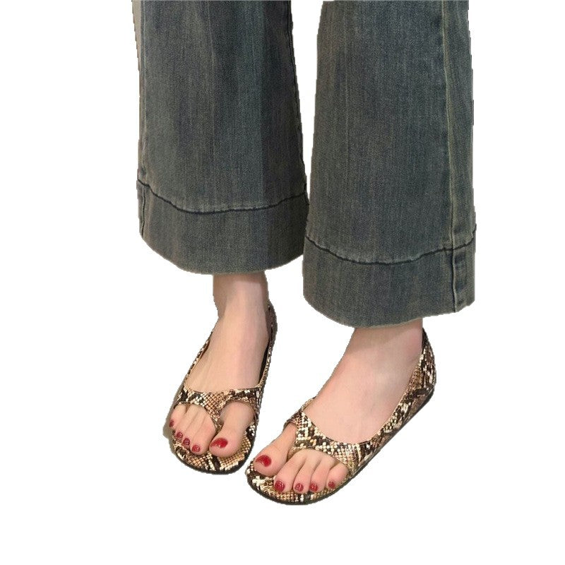 Damen elegante Sommerschuhe mit harmonischem Schlangenlederdesign EB