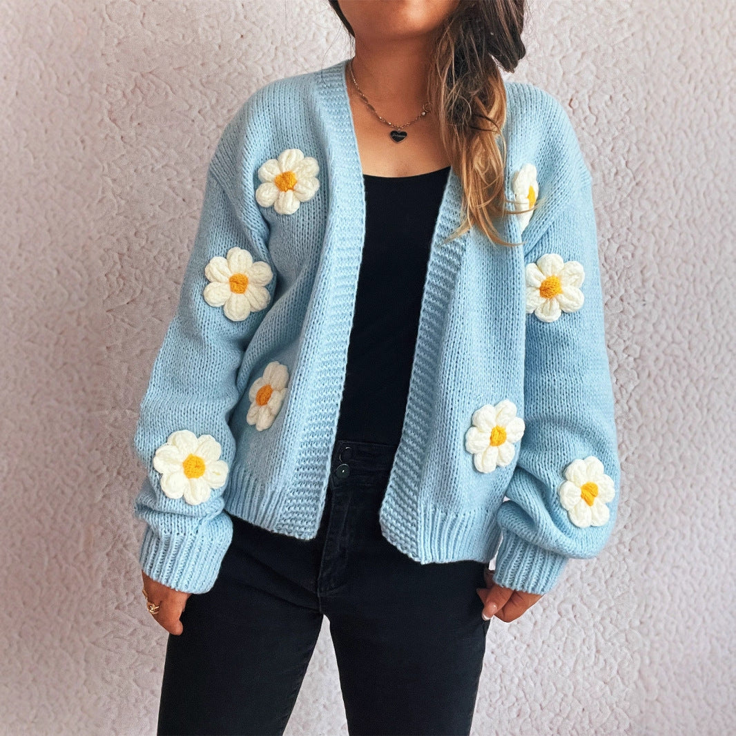 Damen Strickjacke mit floralem Design und lässiger Passform EB