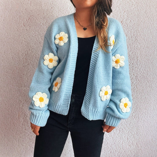 Damen Strickjacke mit floralem Design und lässiger Passform EB