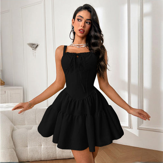 Damen verspieltes Mini-Kleid mit lässigem Schnitt und Rüschendetails EB