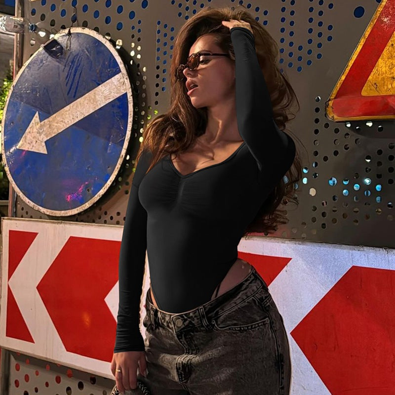 Damen Langarm-Bodysuit mit elegantem Raffungseffekt EB