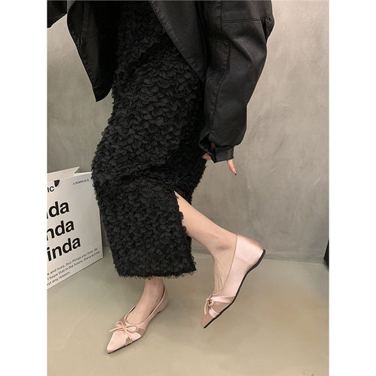 Damen spitze Ballerinas aus luxuriösem Satin mit zarter Schleifenverzierung EB