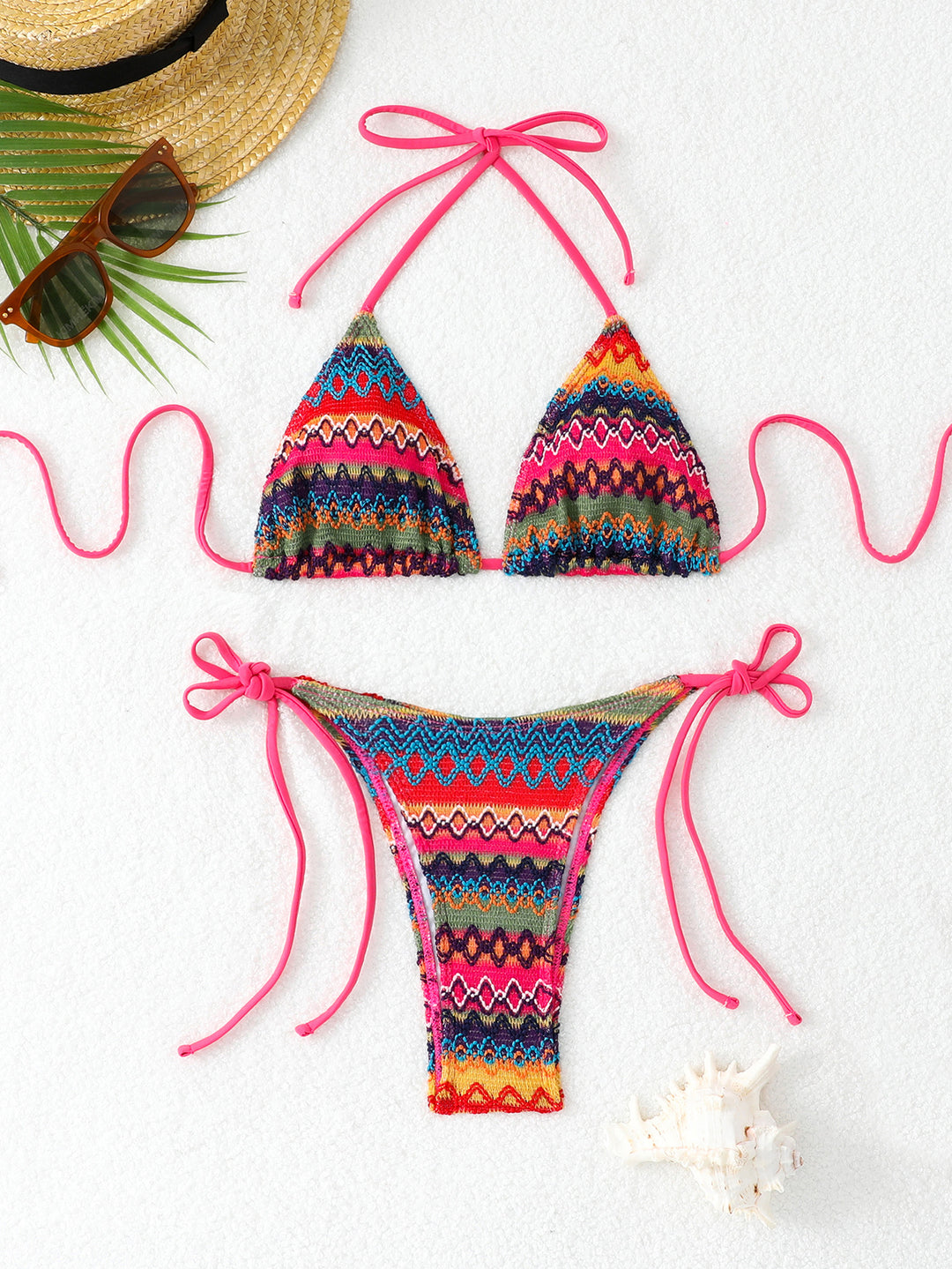 Damen Triangel-Bikini mit buntem Ethno-Muster EB