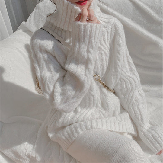 Damen Grobstrickpullover mit hohem Kragen und weichem Material EB