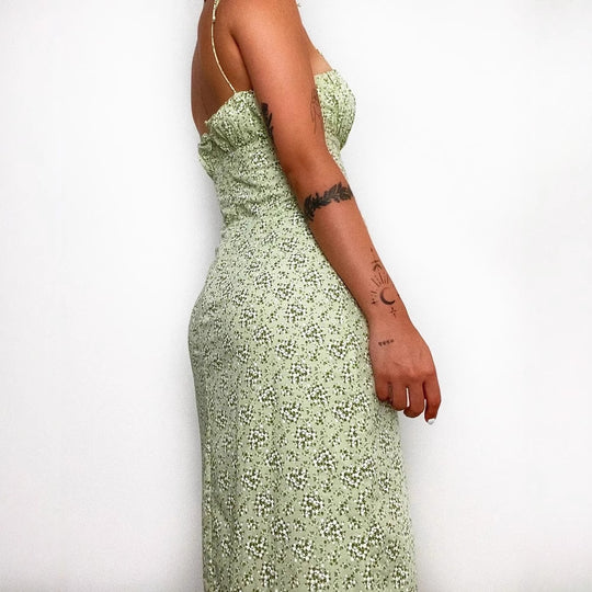 Damen Midi-Kleid mit dezentem Blumenmuster und Schlitz EB