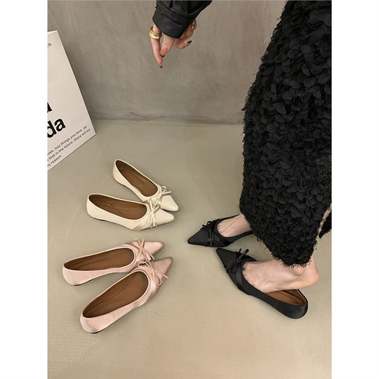 Damen spitze Ballerinas aus luxuriösem Satin mit zarter Schleifenverzierung EB