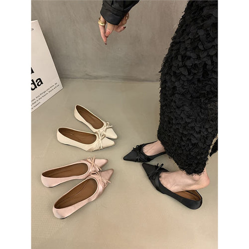 Damen spitze Ballerinas aus luxuriösem Satin mit zarter Schleifenverzierung EB