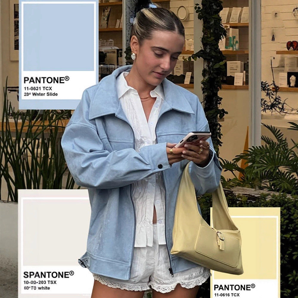 Damen lässige Kunstlederjacke mit modernem Schnitt und praktischen Taschen EB
