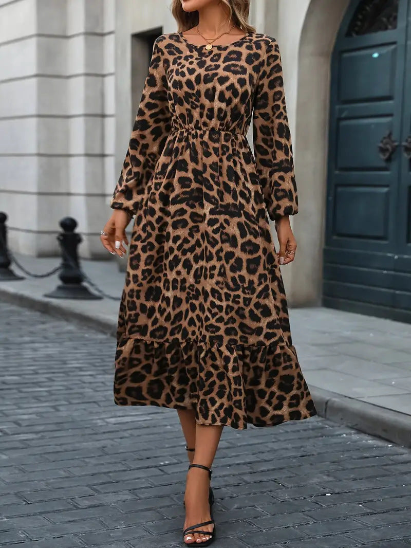Damen Maxikleid mit tierischem Muster und fließendem Schnitt EB