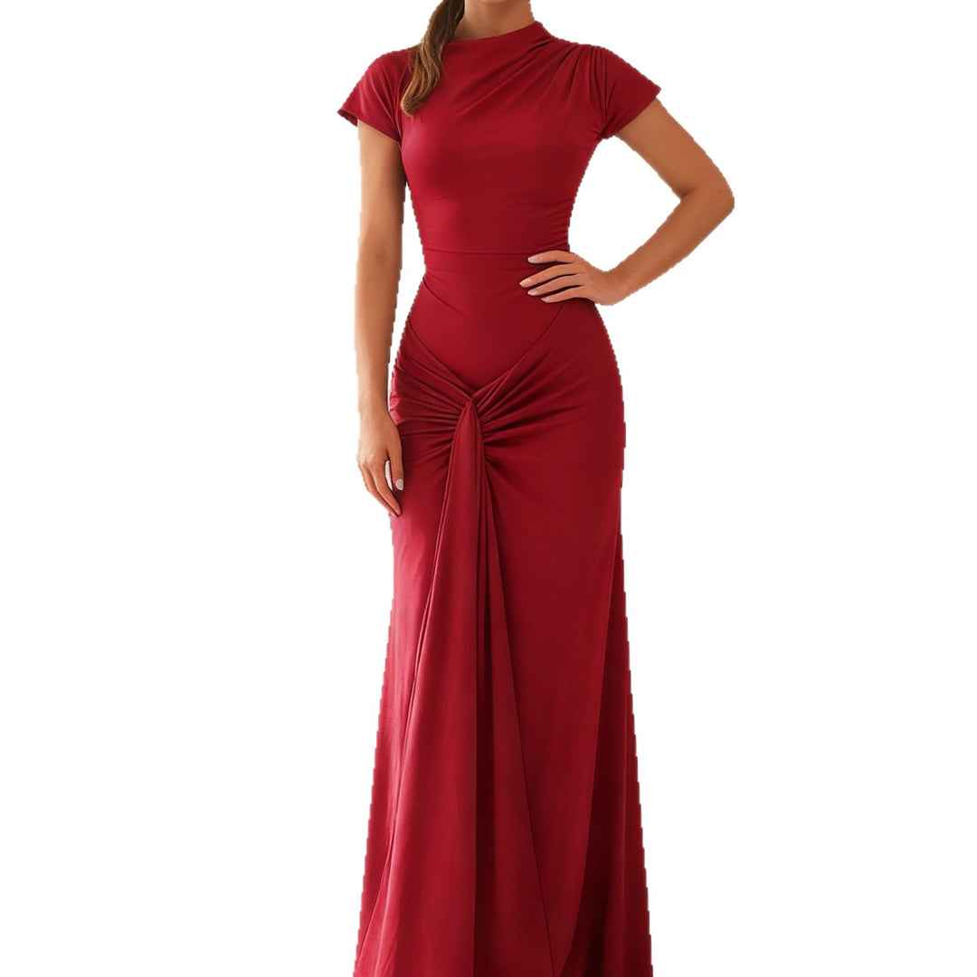 Damen Elegantes Langarm Maxi-Kleid mit Drapierung und figurformendem Schnitt EB