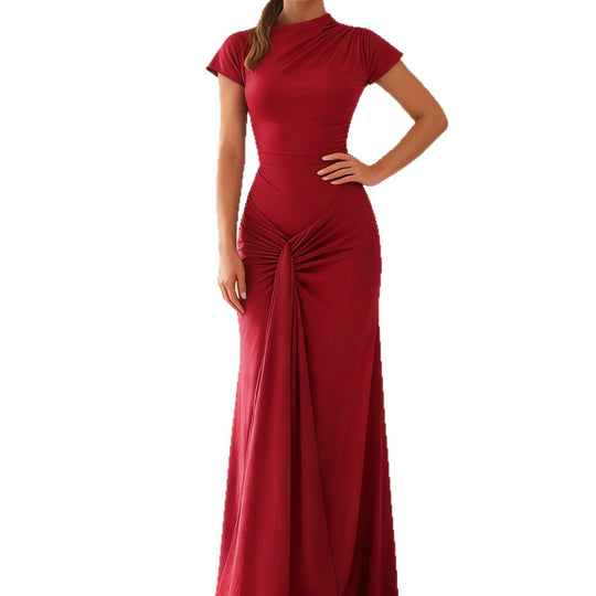 Damen Elegantes Langarm Maxi-Kleid mit Drapierung und figurformendem Schnitt EB