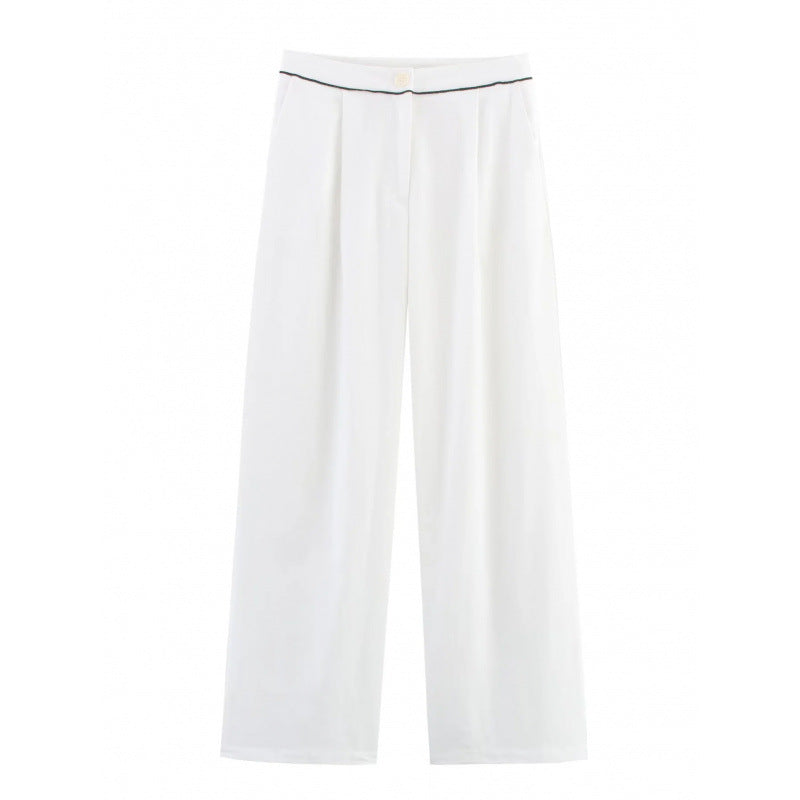 Damen weite Hochkannt-Hose mit eleganter Bundverzierung EB