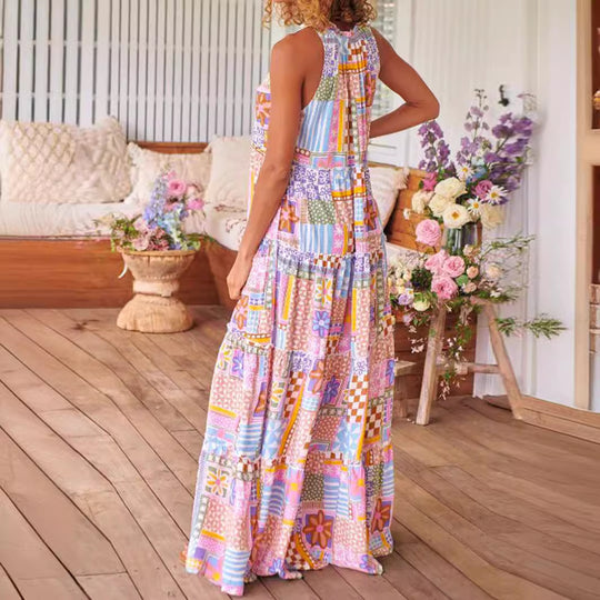 Damen Maxikleid mit farbenfrohem Mandala-Muster und luftiger Passform EB