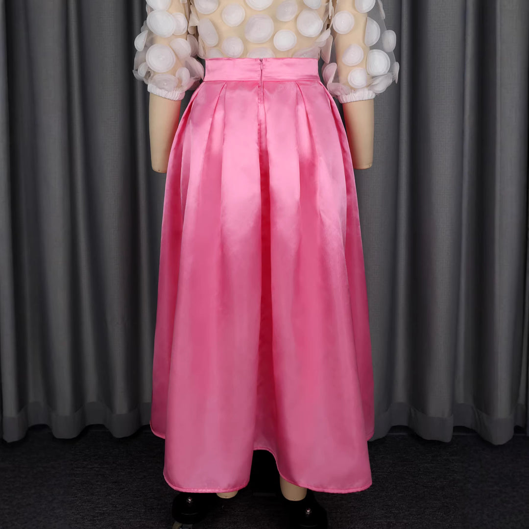 Damen Eleganter Satin-Rock mit breitem Bund und Schärpen-Detail EB