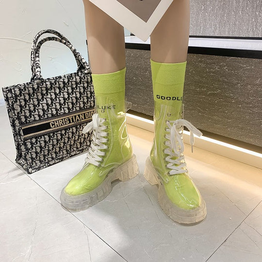Damen trendige Stiefeletten im transparenten Design mit knalligem Detail EB