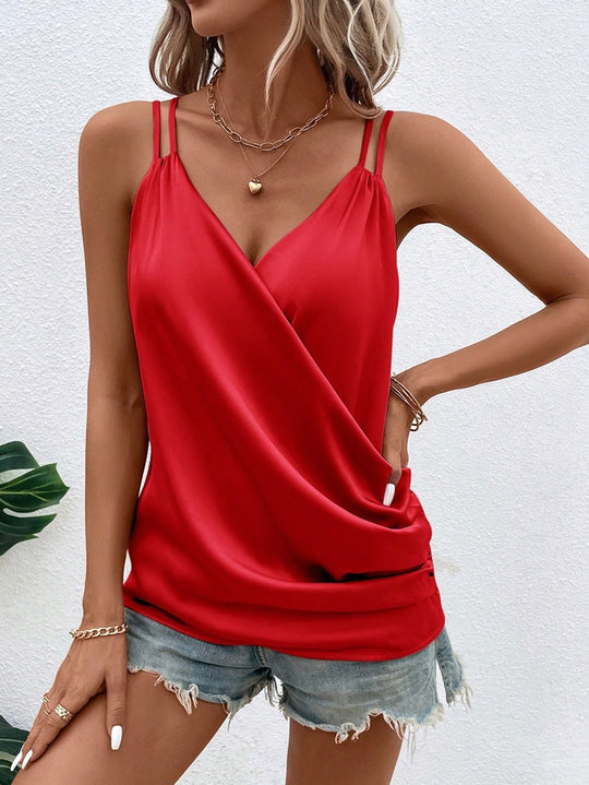 Damen Satin Top mit asymmetrischem Schnitt und feinen Trägern EB