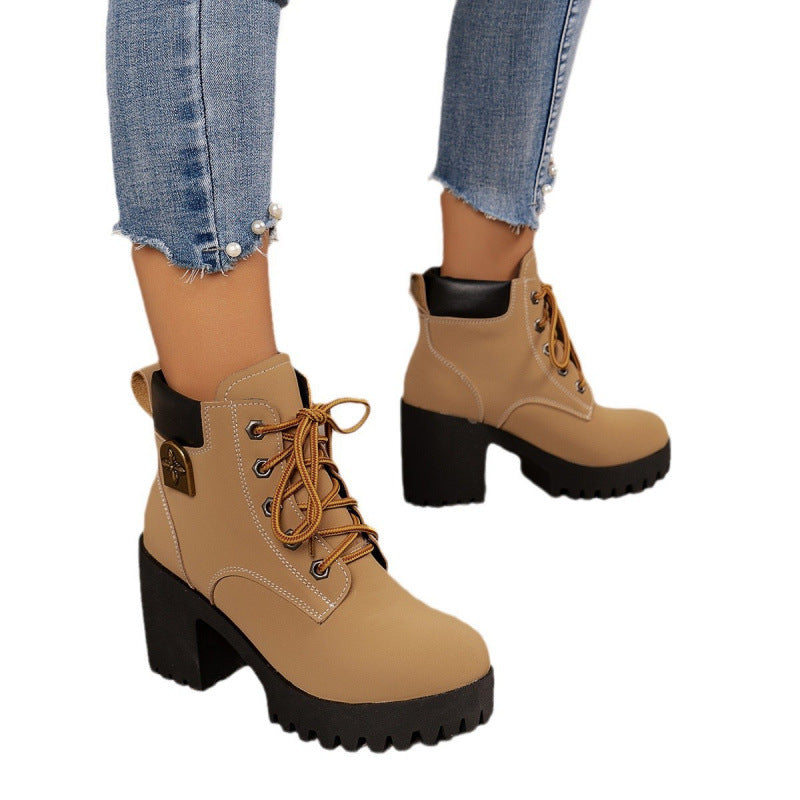 Damen Trendige High-Top Stiefeletten mit robustem Plateau-Heel EB
