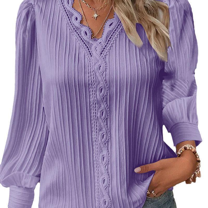 Damen Bluse mit strukturiertem Design und romantischen Spitzenakzenten EB