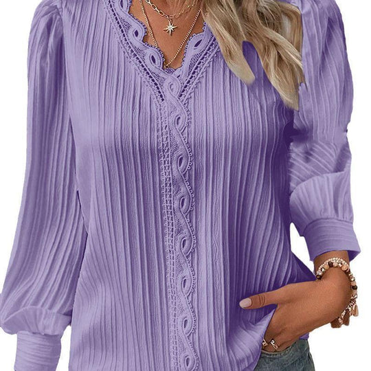 Damen Bluse mit strukturiertem Design und romantischen Spitzenakzenten EB