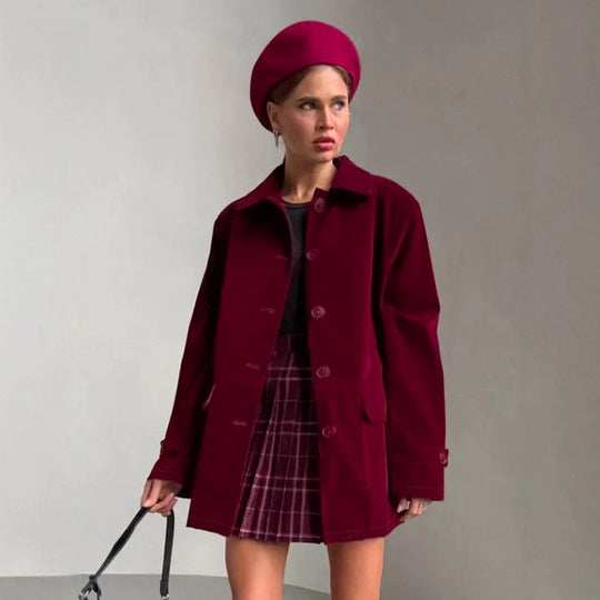 Damen Veloursjacke im modernen Oversized-Stil mit praktischen Taschen EB