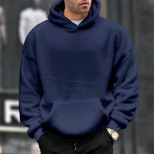 Herren Kuscheliger Oversize Kapuzenpullover aus Teddy-Fleece mit Kängurutasche EB