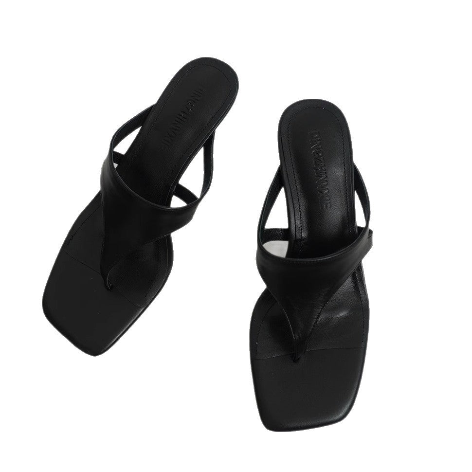 Damen elegante Zehentrenner-Pantoletten aus hochwertigem Wildleder mit bequemer Sohle EB