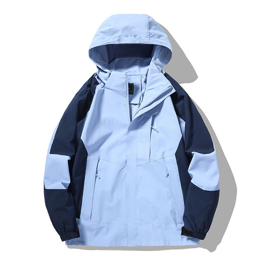 Herren wind- und wasserabweisende Outdoor-Hoodiejacke mit Belüftungsnetz, verstellbarer Kapuze und verdeckter Frontblende EB