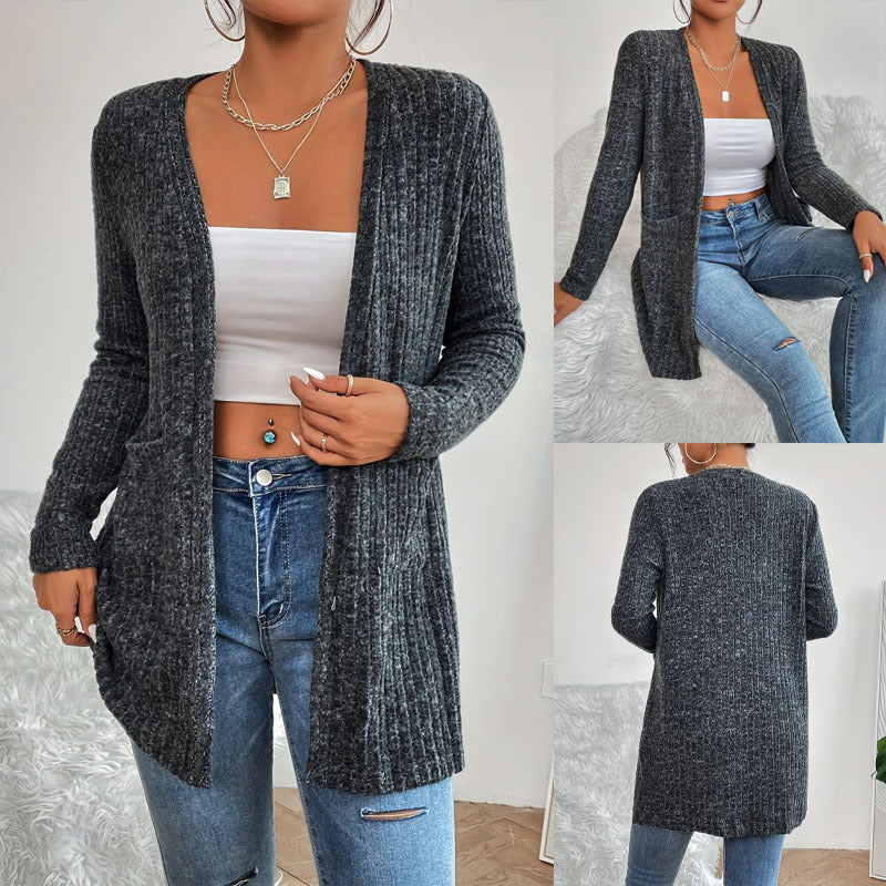 Damen Strickjacke mit strukturiertem Rippdesign und praktischen Taschen EB